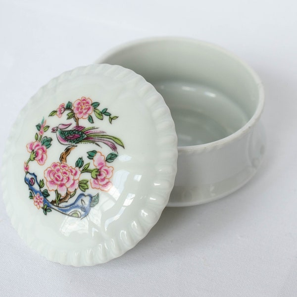 Bernardaud Limoges Porcelain Round Trinket Box with Floral Design on the Top