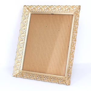 Vintage Large Gold Tone Ornate Picture Frame, Bohemian Art Nouveau Style Ornate Lace Edged Metal Frame and Photo