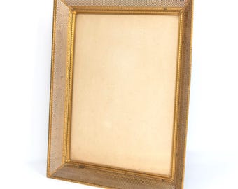 Antique Large Gold Tone Metal Ornate Picture Frame, Bohemian Art Deco Style Ornate Lace-Edged Brass Frame with Velvet Back