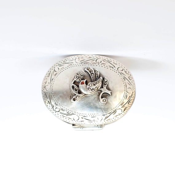 Tiny Sterling Silver Pill/Ring Box with Bird on t… - image 3