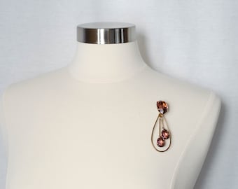 Deco Style Large Teardrop Brooch/Pendant with Faceted Amethyst Tone Glass Accents
