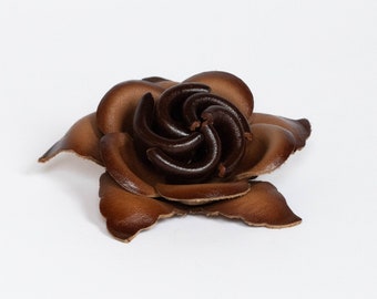 Handmade Genuine Leather Rose Flower Pin Brooch