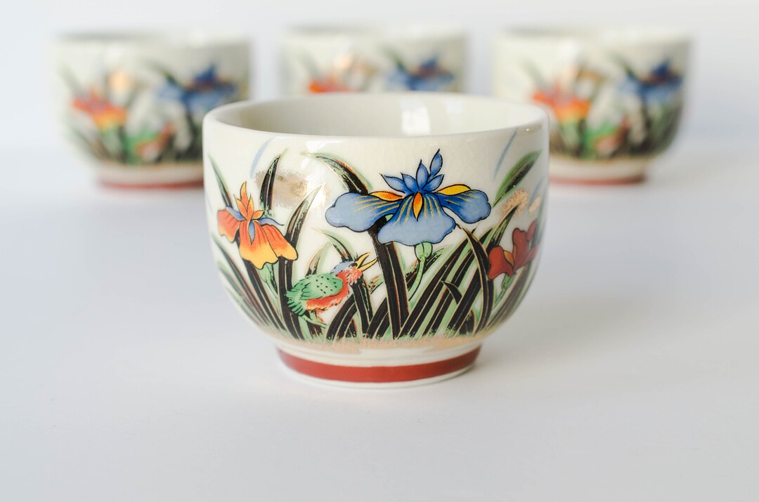Set of 4 Vintage Japanese Ceramic Cups With Beautiful Flowers Etsy
