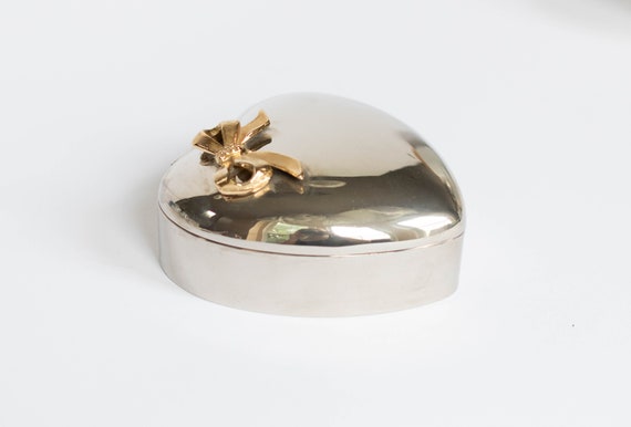 Vintage Silver Plated Heart Jewelry Box - Present… - image 1