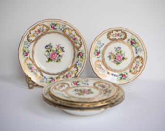 NORITAKE China DRESOLIN Plates with Floral Design, Gold Scrolls & Filigree Accents