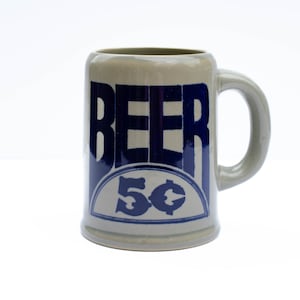 Vintage German Beer Mug, Grey & Blue Tone Ceramic Barware, Gift for Beer Lover, Oktoberfest