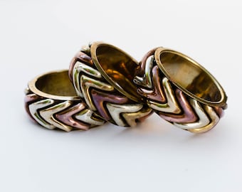 Set of 3 Mix-Metal Napkin Rings, Gold, Silver, Copper Table Setting Decor