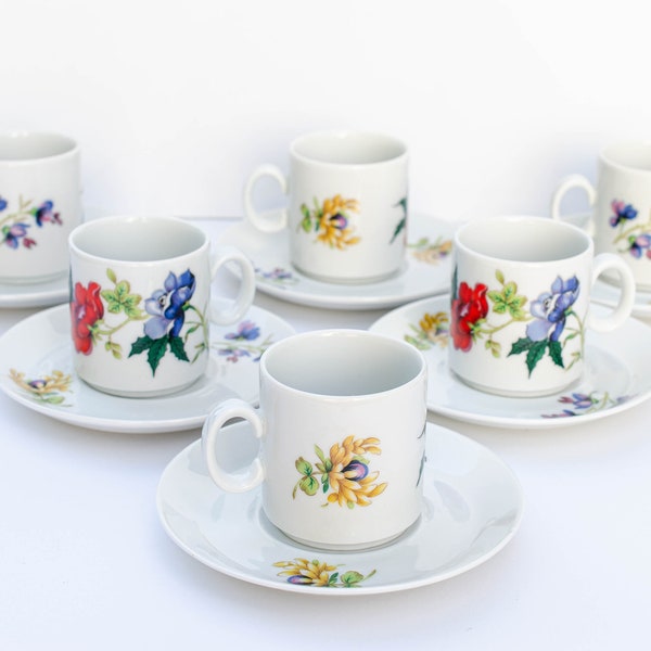 12 pcs, WINTERLING BAVARIA Floral China Demitasse Espresso Coffee Set,  Winterling Schwarzenbach Bavaria Germany, Set for 6, Demitasse Cups