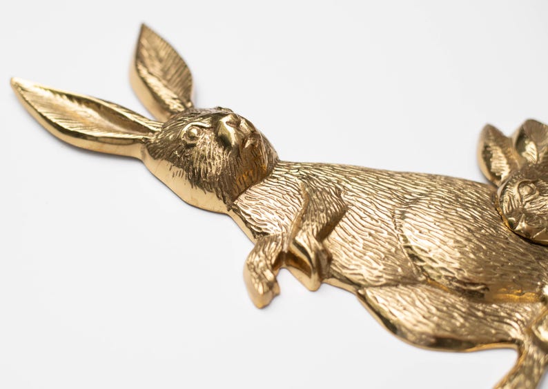 Vintage Brass Bunny Wall Decor Set 3 Large Rabbits Hollywood Regency ...