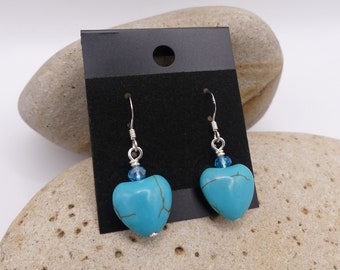 Turquoise Heart Earrings 14mm Sterling Silver Scottish Handmade