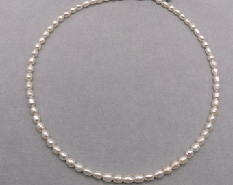 Small Rice Freshwater Pearl Choker Necklace 4-5mm Ivory White 14 to 17 Inches Scottish