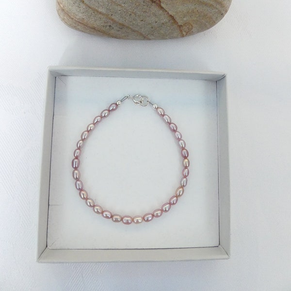 Dusky Pink Rice Freshwater Pearl Bracelet 6.5 to 8.5 Inches Scottish