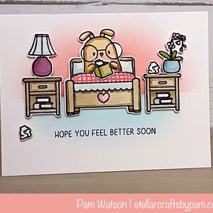 Handgemachte Get Well Karte, süßer Hase im Bett, wohlfühlen, innen leer