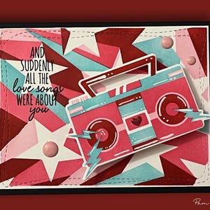 Ręcznie robiona retro kartka Boombox Love | Interaktywny Wobbler | Walentynki, Rocznica, Po prostu tak | Puste w środku