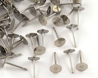 50pcs--Earring Posts, Stainless Steel, Flat Pad 10mm (B5-13)