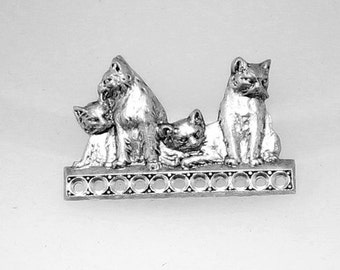 1pcs--Vintage, chats, estampe en laiton, argent Antique, 31x23mm (B34-2)