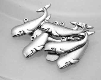 2pcs--Whales, Antique Silver, 22x10mm (B10-4)