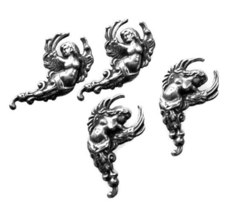 1pair--Cherub,Brass Stud Earrings B15-26 28x15mm Antique Silver