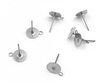 20-100pcs--Ear post, Stainless Steel with 6mm Pad and loop (B6-11)