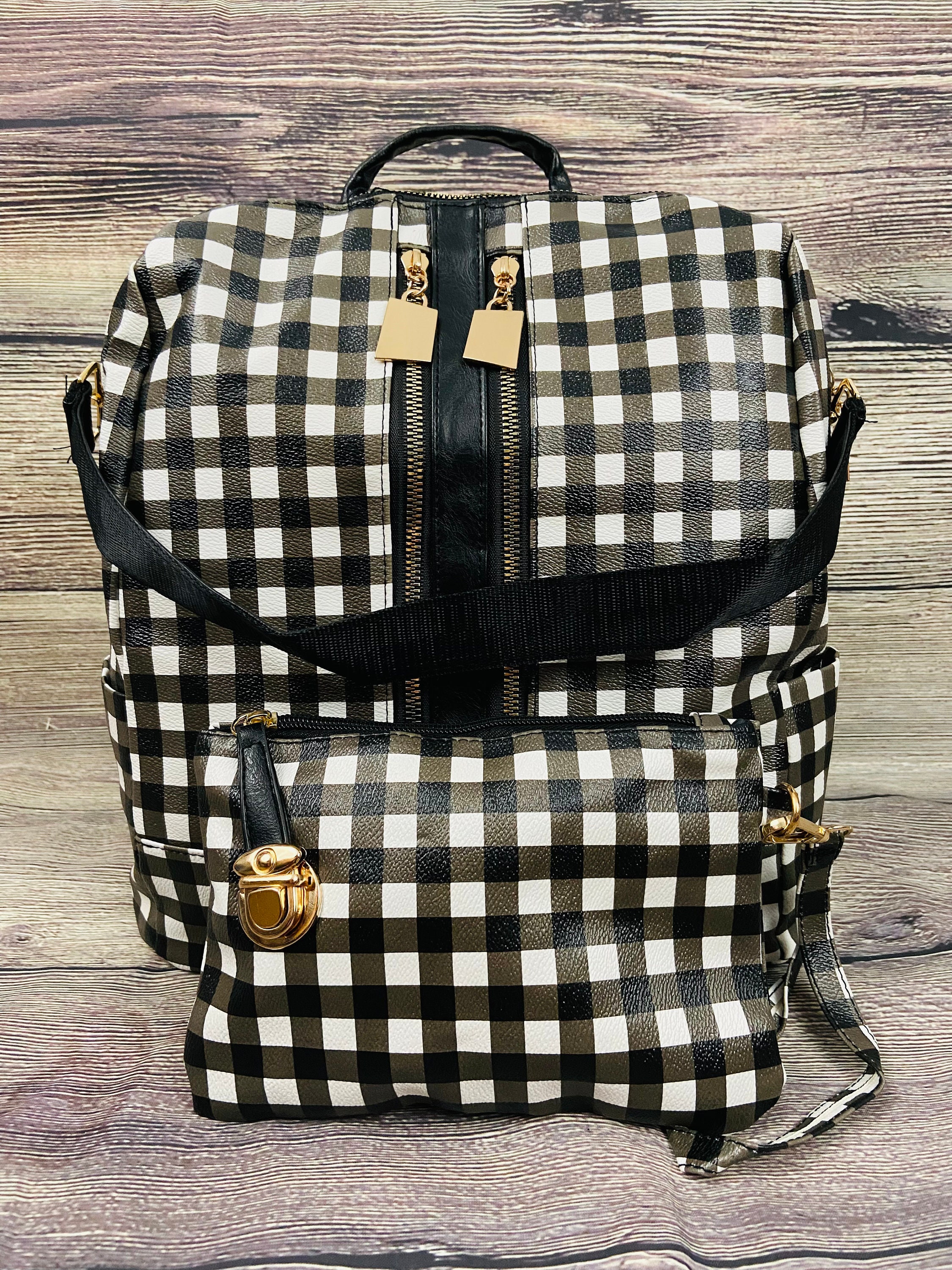 Amazing Buffalo Plaid Faux Leather Convertible Bag, Backpack  display picture 3