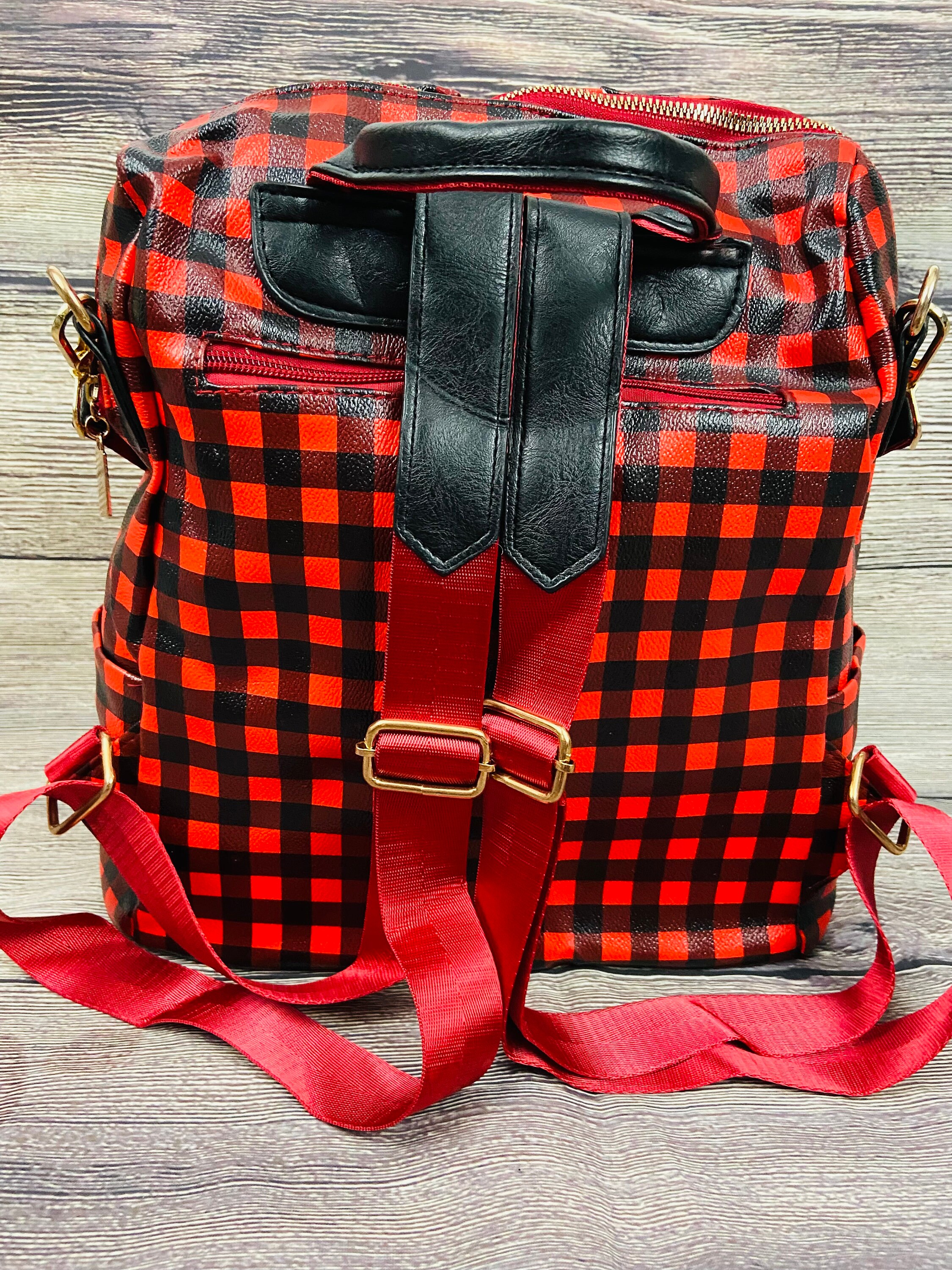 Amazing Buffalo Plaid Faux Leather Convertible Bag, Backpack  display picture 2