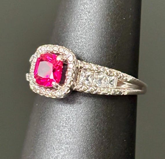Estate Lab Created Cushion Cut Lab Ruby and Diamo… - image 3