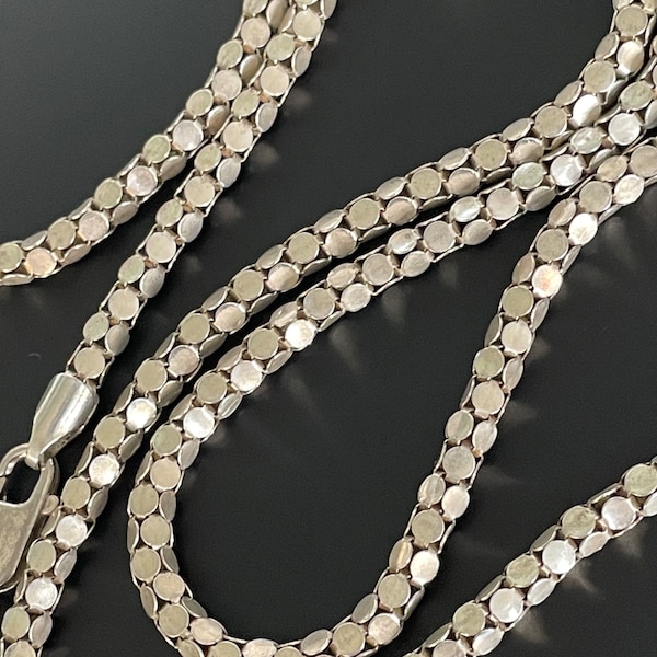 Fancy Italian FAS 4mm 22 Inch Mirrored Snake Chain , Vintage Round Wide 925 Long Chain Necklace  , 15 grams