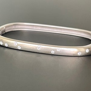 Estate John Atencio Diamond Scatter 18k White Gold Hinged Cuff Bangle Bracelet , 6.5”