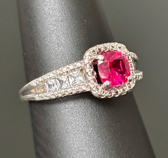 Estate Lab Created Cushion Cut Lab Ruby and Diamo… - image 2