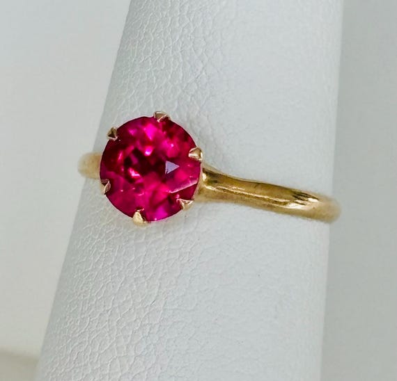 Edwardian 10k Yellow Gold Ruby Solitaire Ring , R… - image 4