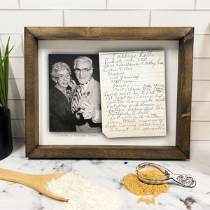 Framed Recipe with Photo  - Printed Handwritten Recipe Portrait - Family Kitchen Decor - Grandma’s Recipe Handwriting Gift - Christmas Gifts