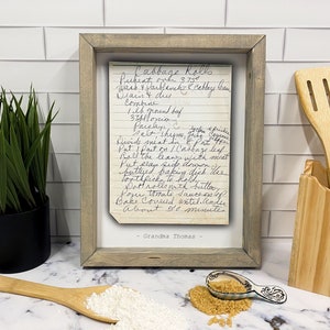 Framed Recipe with Photo  - Printed Handwritten Recipe - Family Kitchen Decor - Grandma’s Recipe Handwriting Gift - Mom Christmas Gifts