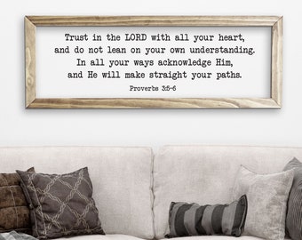 Trust in the Lord with All Your Heart Wood Frame Sign - Scripture Sign - Proverbs 3:5-6 - Farmhouse Wooden Bible Verse - Bible Verse Sign