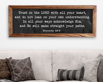 Trust in the Lord with All Your Heart Black Texture Wood Frame Sign - Scripture Sign - Proverbs 3:5-6 Wooden Bible Verse - Bible Verse Sign