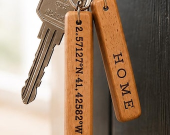 Personalized New Home Keychain, Custom Coordinates Keychain, Housewarming Gift, Realtor Closing Gift, First Home Gift, Engraved Keychain