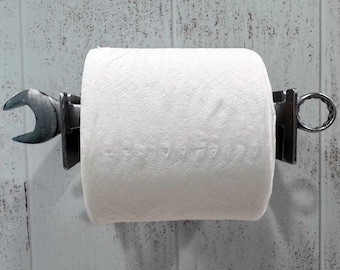 Industrial Metal Toilet Paper Holder: Father's Day Gift, Open-End Wrench, Rustic Garage Decor