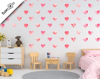 Red Watercolor Heart Wall Decals: Removable Nursery Decor