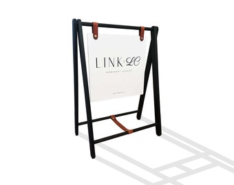 Wood Floor Easel Sign | Wedding Sign with Stand | A-Frame |  Wooden Frame | Leather Straps | Custom Sign | Sidewalk Sign