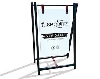 Handmade Black Metal A-Frame Sidewalk Sign with Leather Straps