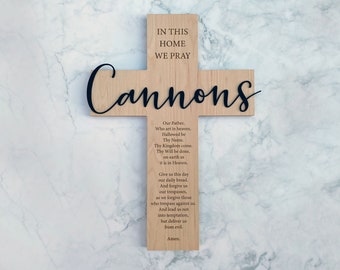 Personalized Family Name Wooden Cross with Our Father Prayer