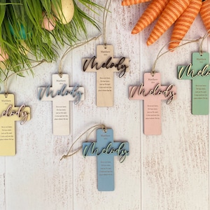 Personalized Easter Basket Name Tag With Bible Verse, Wood Cross ...