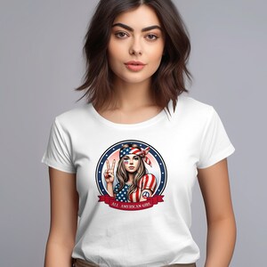 T-shirt fille américaine, t-shirt graphique signe de paix patriotique, chemise femme fête de l'indépendance, vêtements de la fierté américaine du 4 juillet