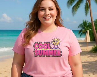 Cool Summer Retro T-Shirt - Happy Sun Graphic Tee on Bella+Canvas 3001