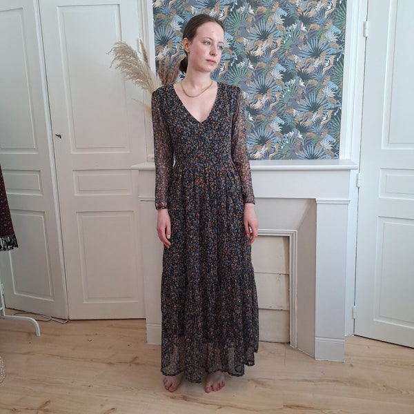 Robe longue bohème dos nu en mousseline