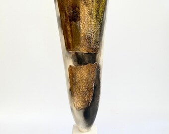 Tall smoke-fired pot on a stand. Gift for a very special friend.