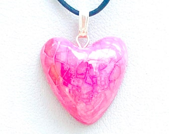Pink heart ceramic pendant. Special gift.