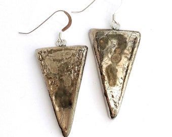 Large ceramic triangle silver earrings. Thoughtful gift for a special friend.