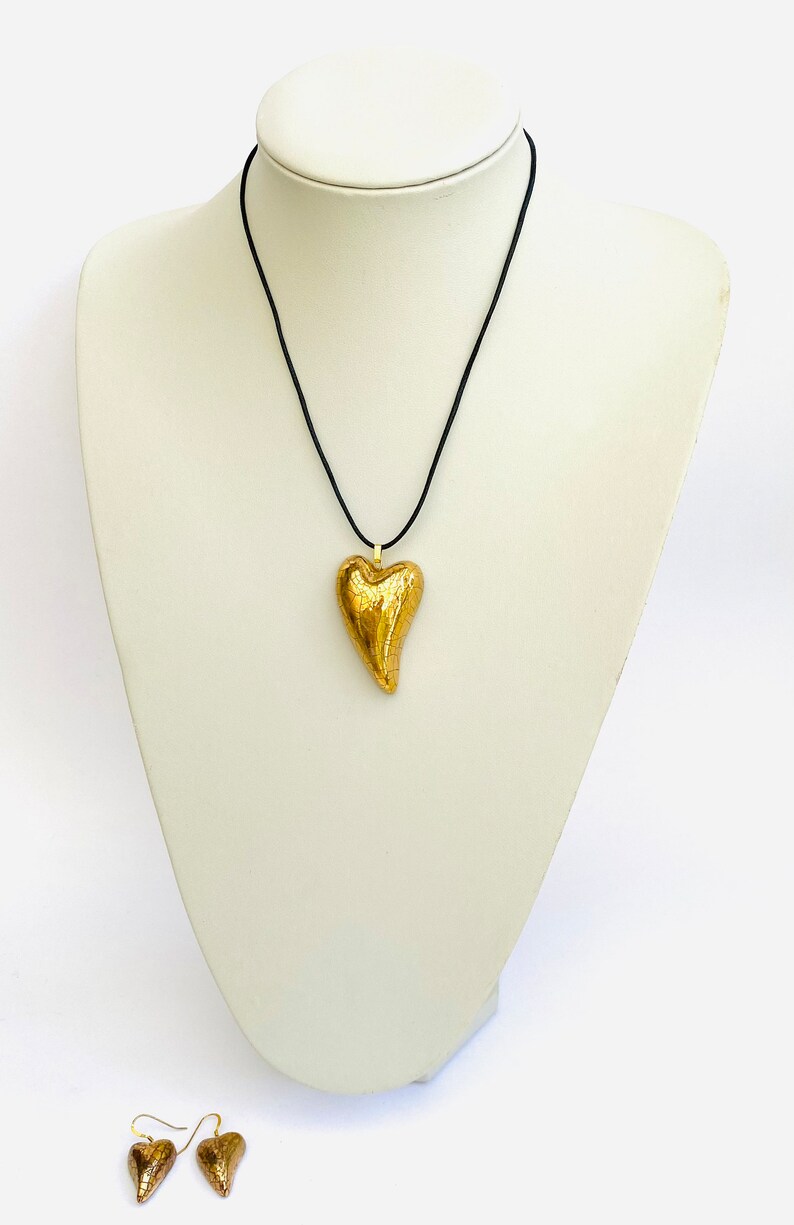 Gold heart pendant, gold heart earring set, gold heart necklace with matching heart earrings. Special birthday gift. image 5