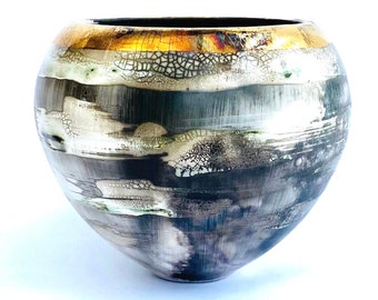Smoke fired ceramic pot. Thoughtful gift for a special friend, also a great addition to any interior.