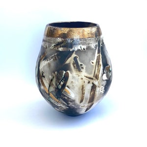 Pit-fired pot with gold. Thoughtful gift for a special friend. image 7